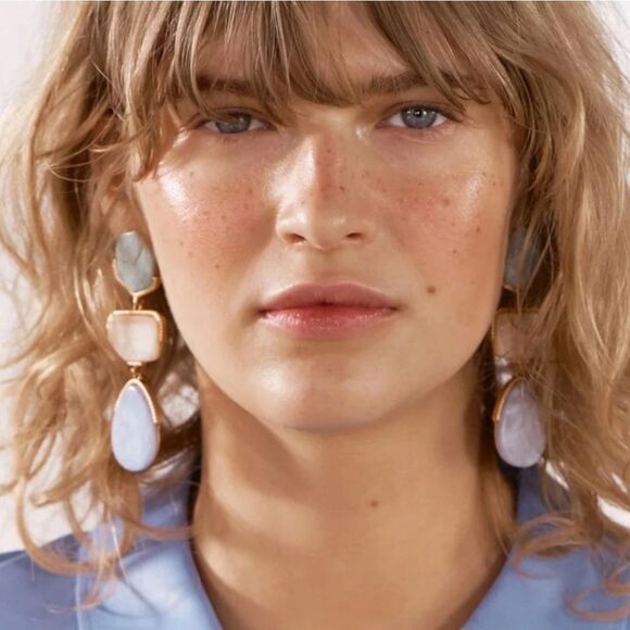 New ZARA earrings with Dangling Stones Geometric Modern Green Pink Blue - Picture 4 of 9